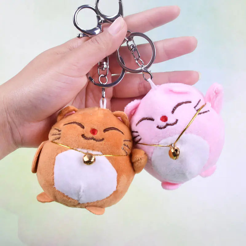 Cute Plush Cat Keychain and Lucky Cat Bag Charm